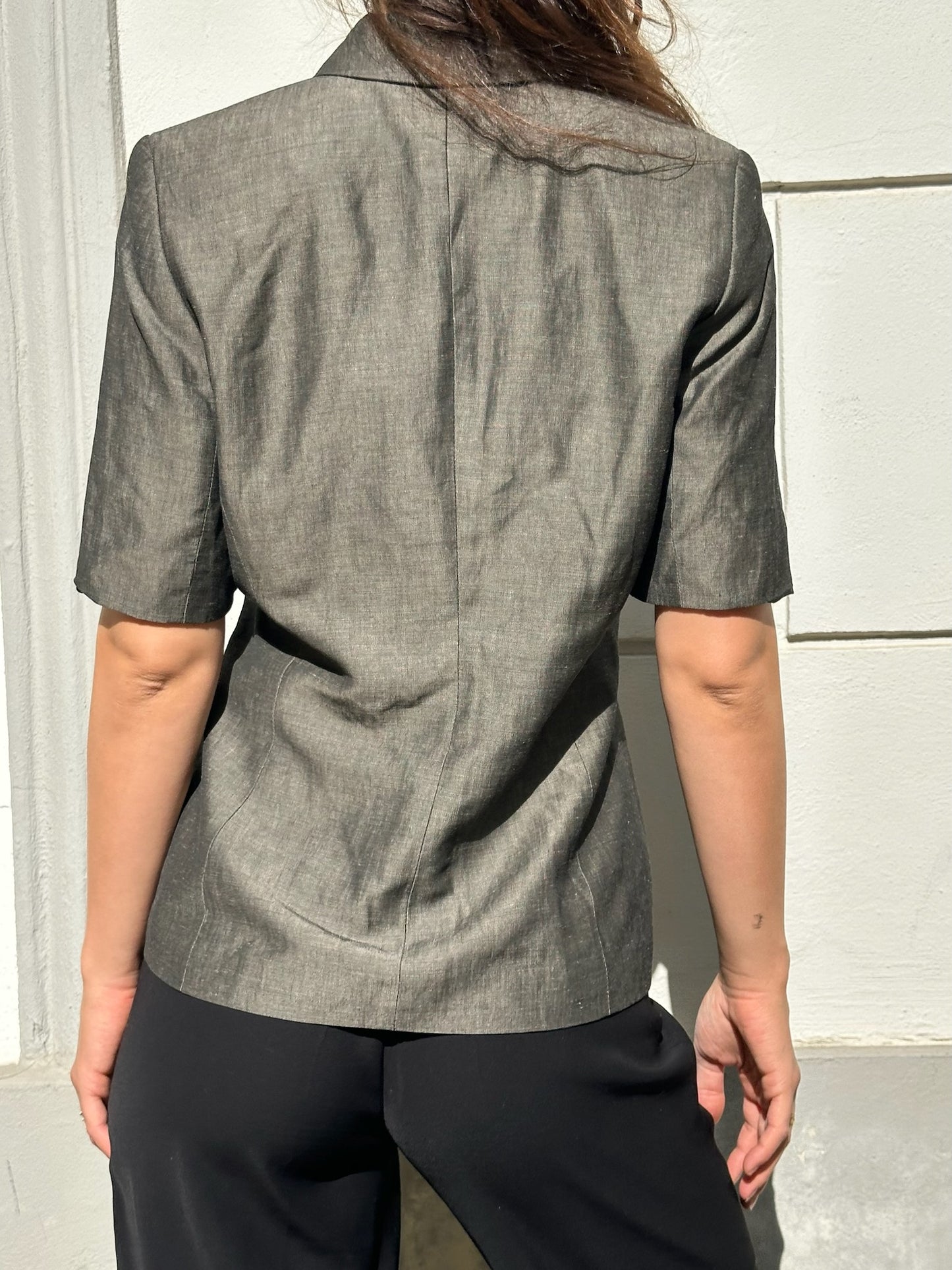Vintage Viscose/Linen Blend Khaki Blazer Style Top S