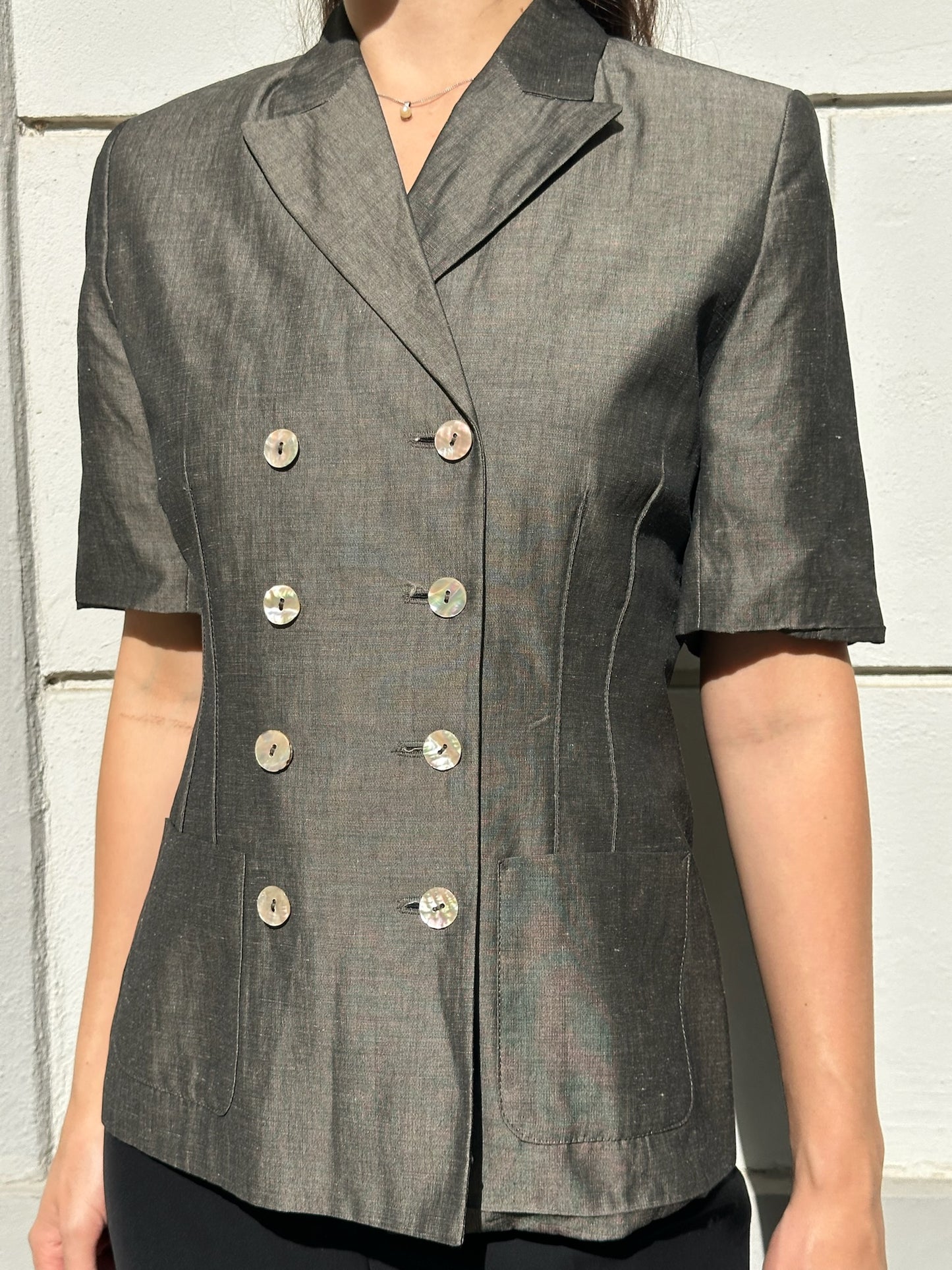 Vintage Viscose/Linen Blend Khaki Blazer Style Top S