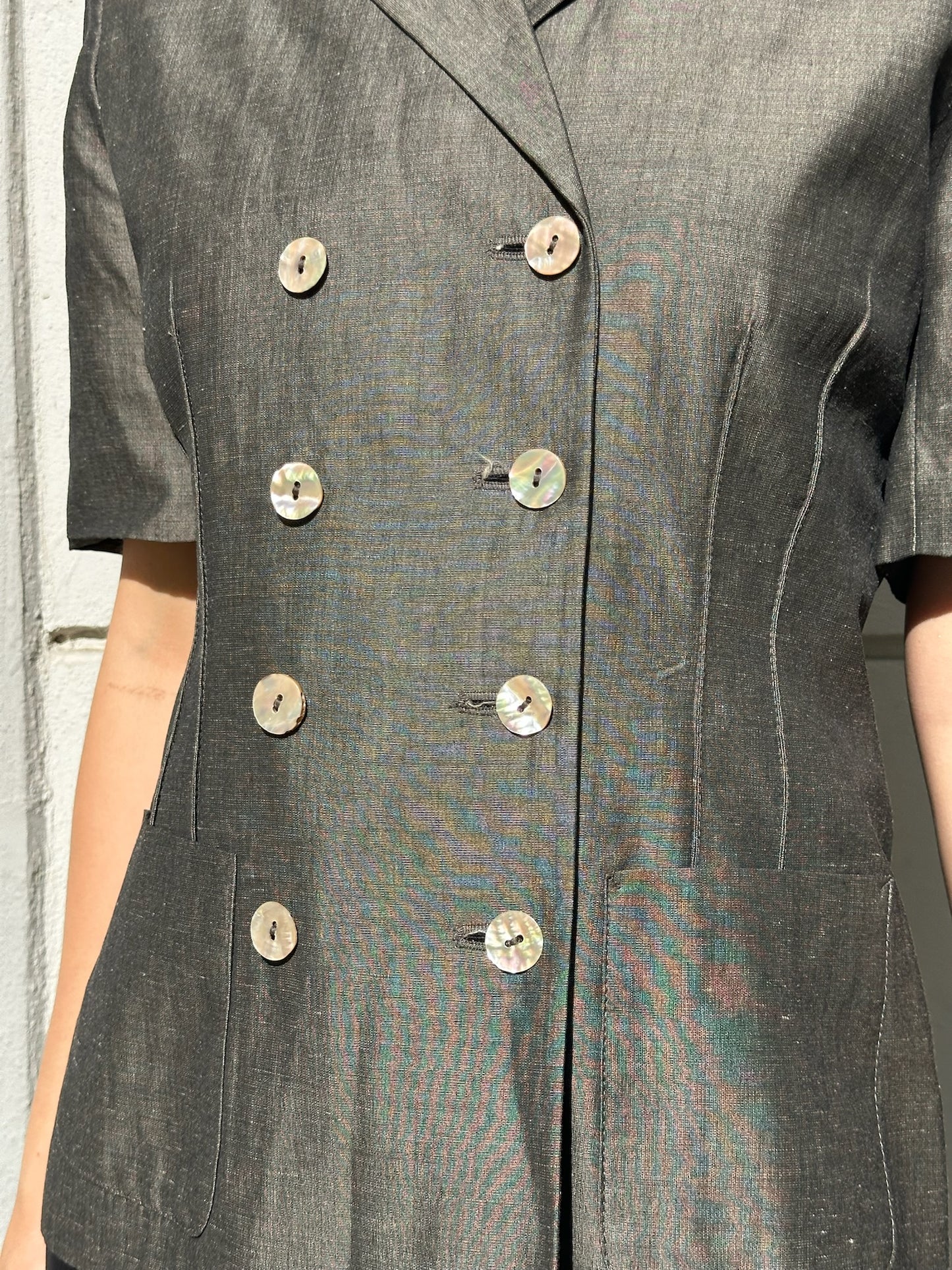 Vintage Viscose/Linen Blend Khaki Blazer Style Top S