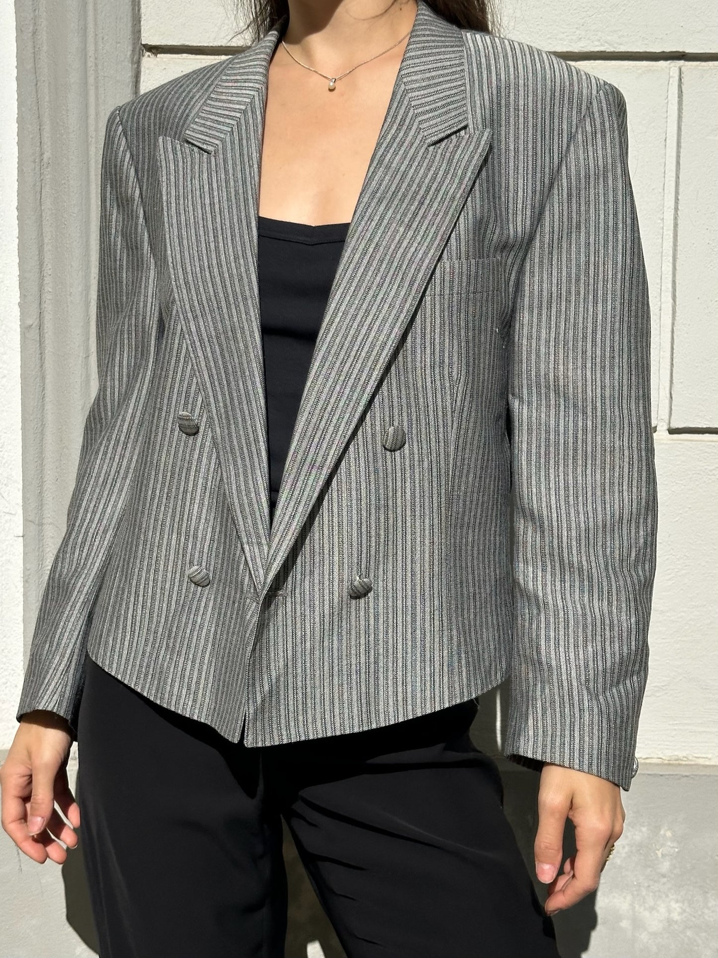 Vintage Viscose/Linen Blend Khaki Blazer Style Top S
