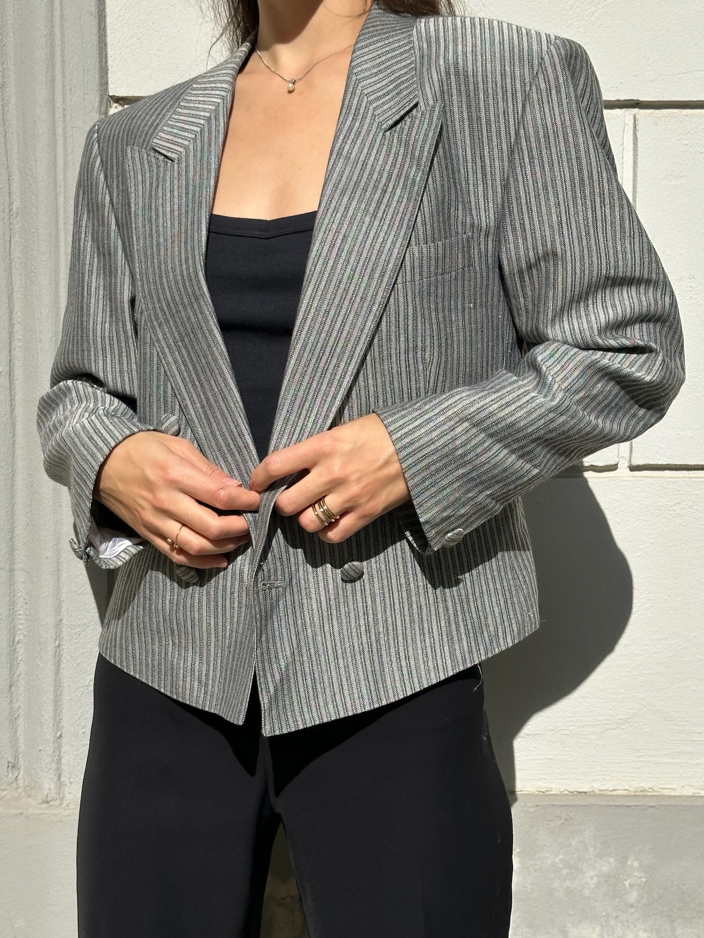 Vintage Viscose/Linen Blend Khaki Blazer Style Top S