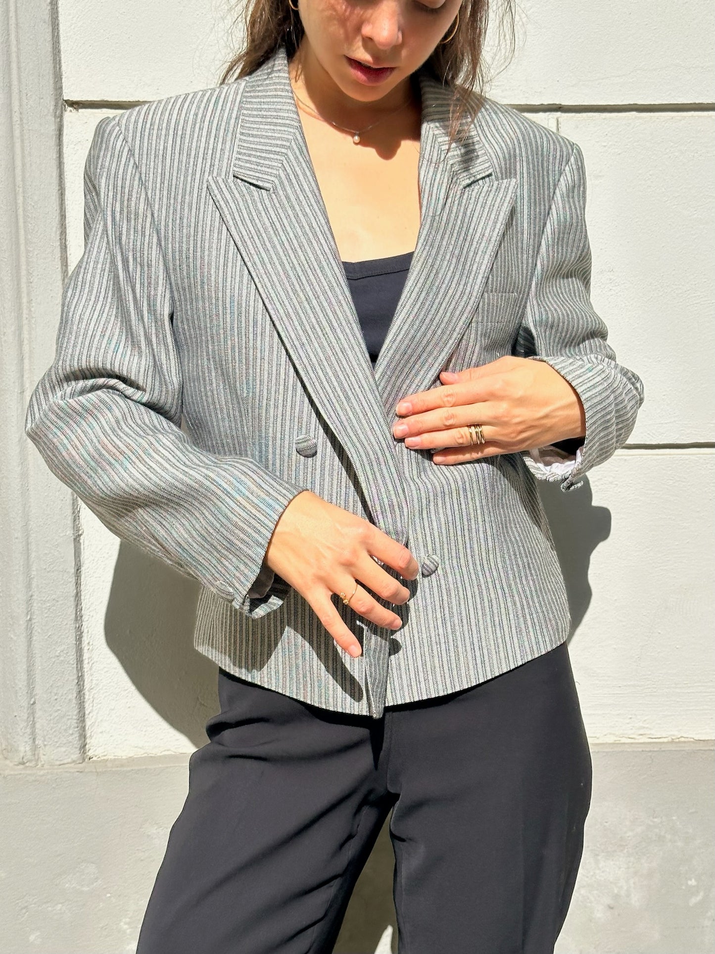 Vintage Viscose/Linen Blend Khaki Blazer Style Top S