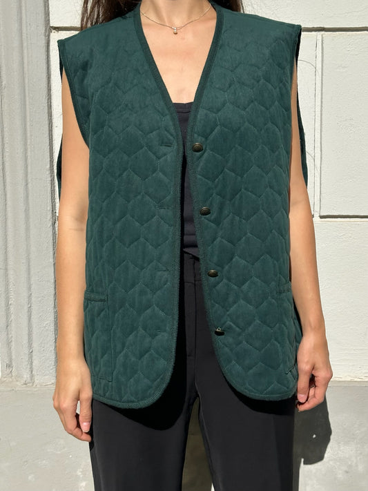 Vintage Forest Green Quilted Vest/Gilet L/XL