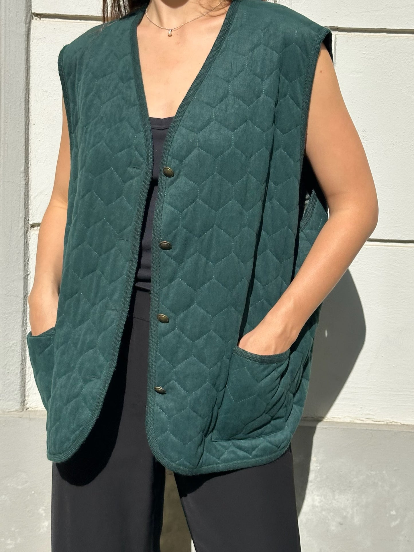 Vintage Forest Green Quilted Vest/Gilet L/XL