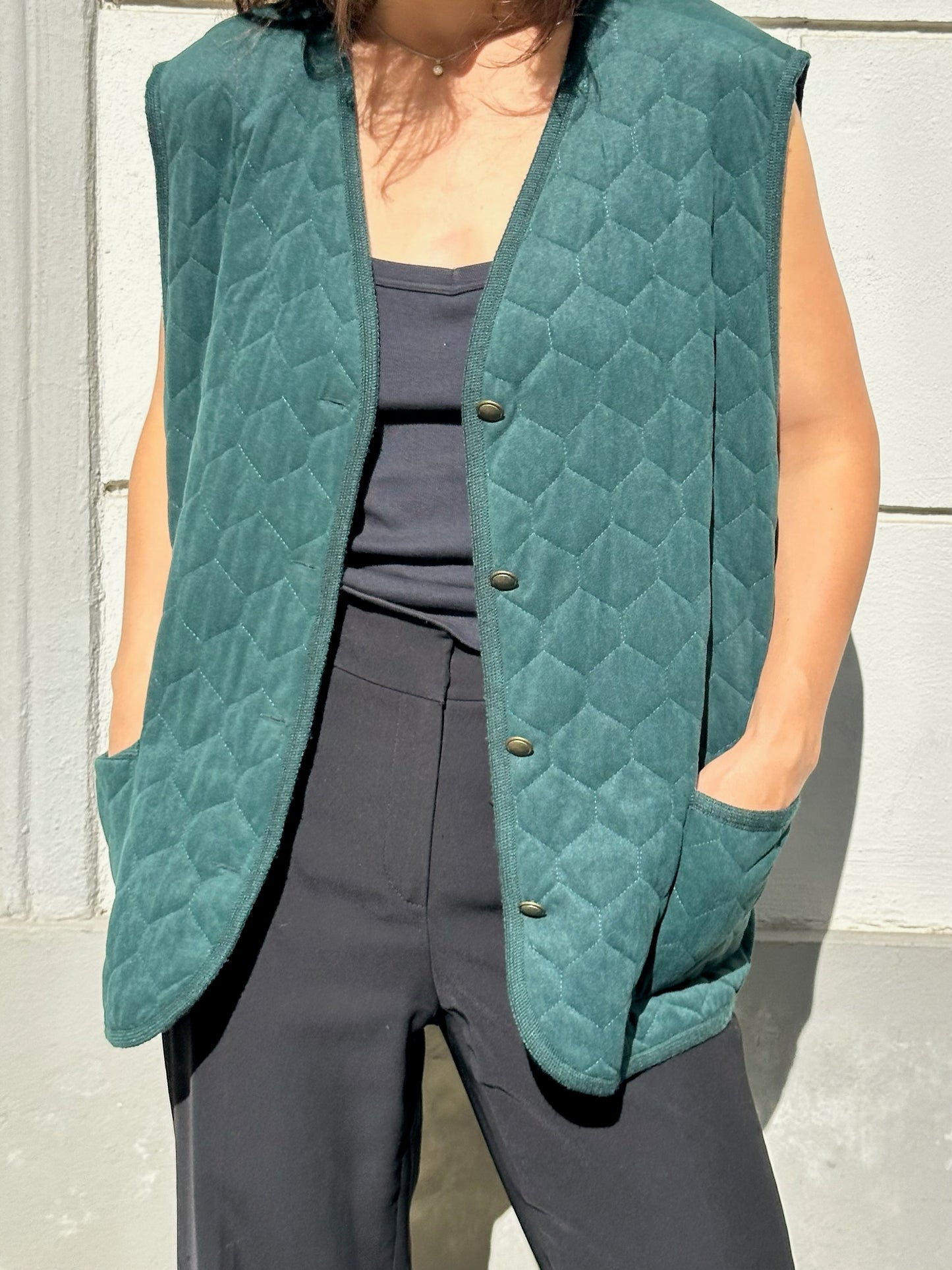 Vintage Forest Green Quilted Vest/Gilet L/XL