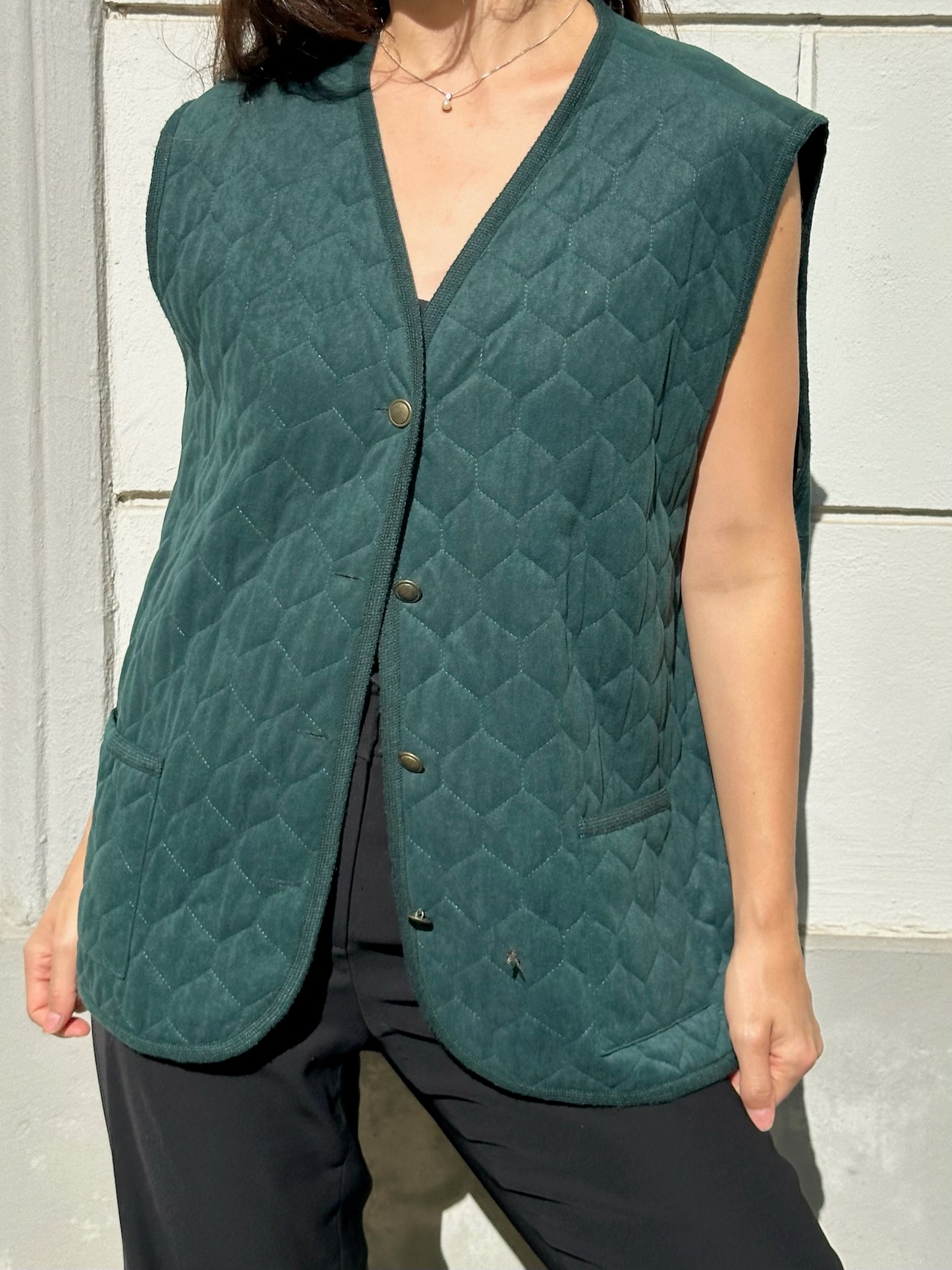 Vintage Forest Green Quilted Vest/Gilet L/XL