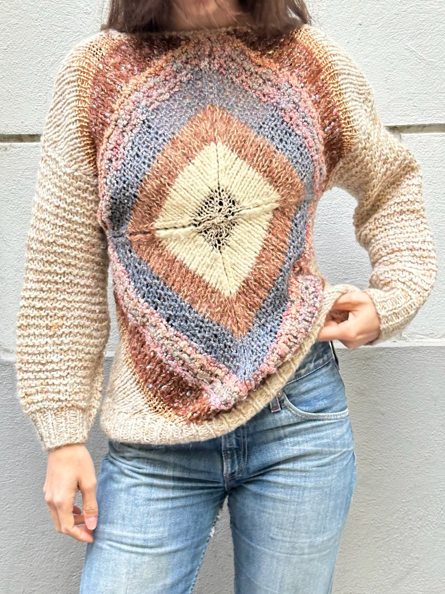Vintage Crochet Knitted Pullover Sweater S/M