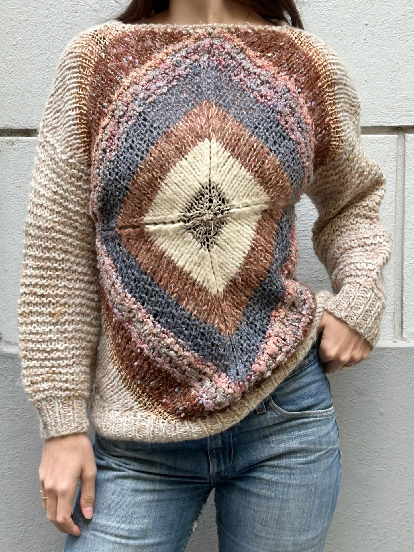 Vintage Crochet Knitted Pullover Sweater S/M