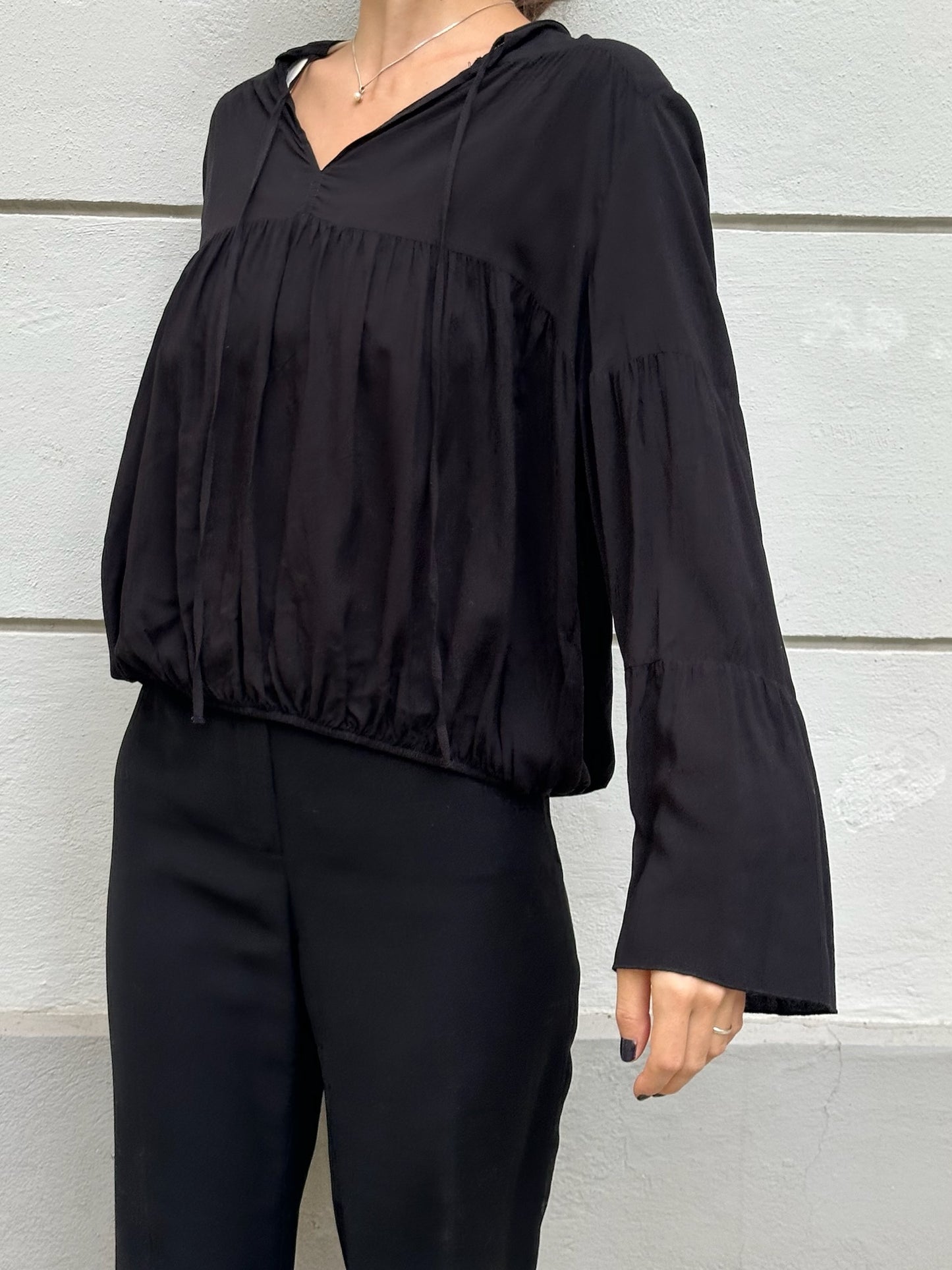 Black Wide Sleeve Boho Blouse S