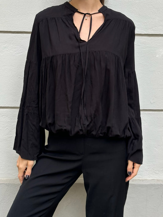 Black Wide Sleeve Boho Blouse S