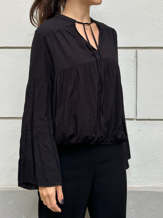 Black Wide Sleeve Boho Blouse S