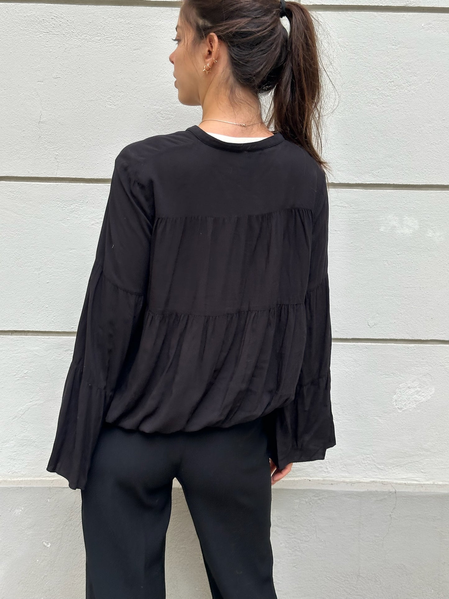Black Wide Sleeve Boho Blouse S