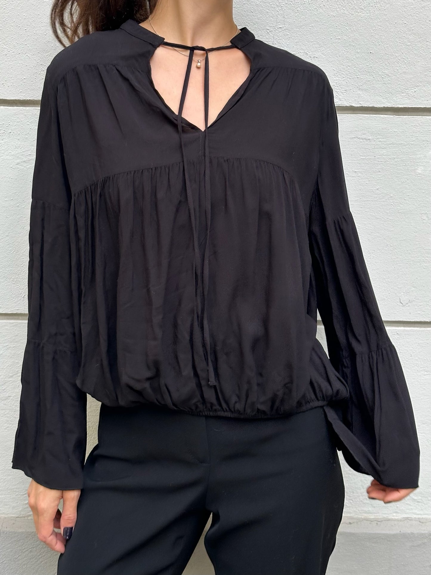 Black Wide Sleeve Boho Blouse S