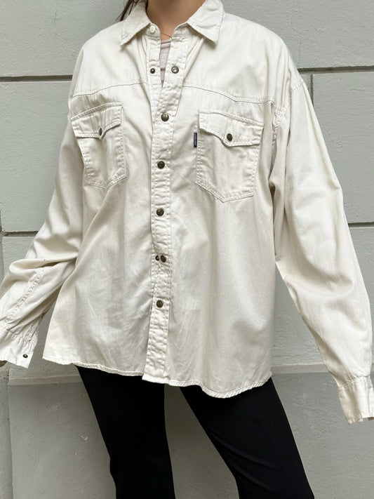 Vintage 100% Cotton Off White Button Down Shirt L/XL