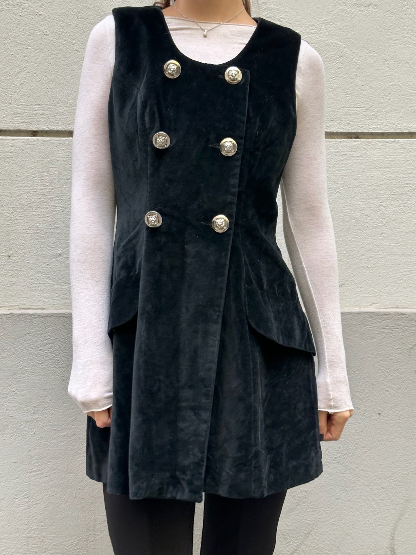 Vintage 100% Cotton Black Velvet Vest/ Dress S/M