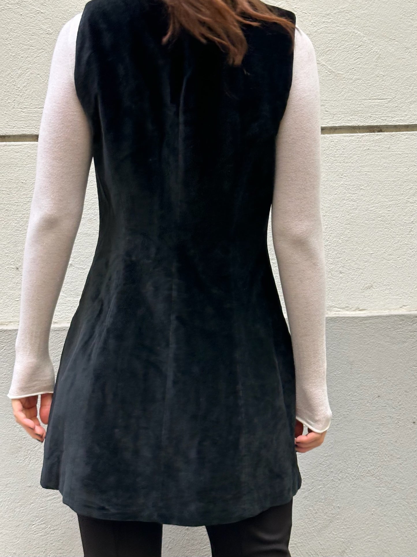Vintage 100% Cotton Black Velvet Vest/ Dress S/M