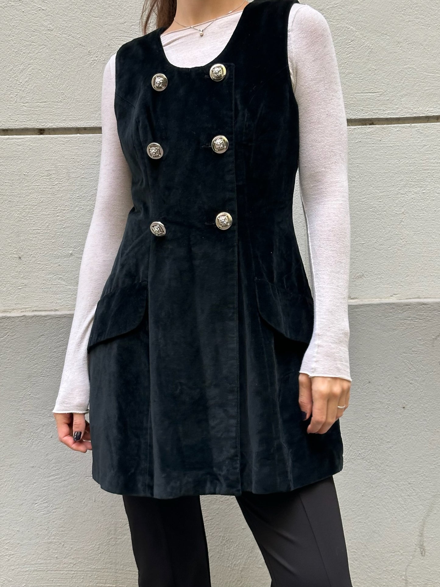 Vintage 100% Cotton Black Velvet Vest/ Dress S/M