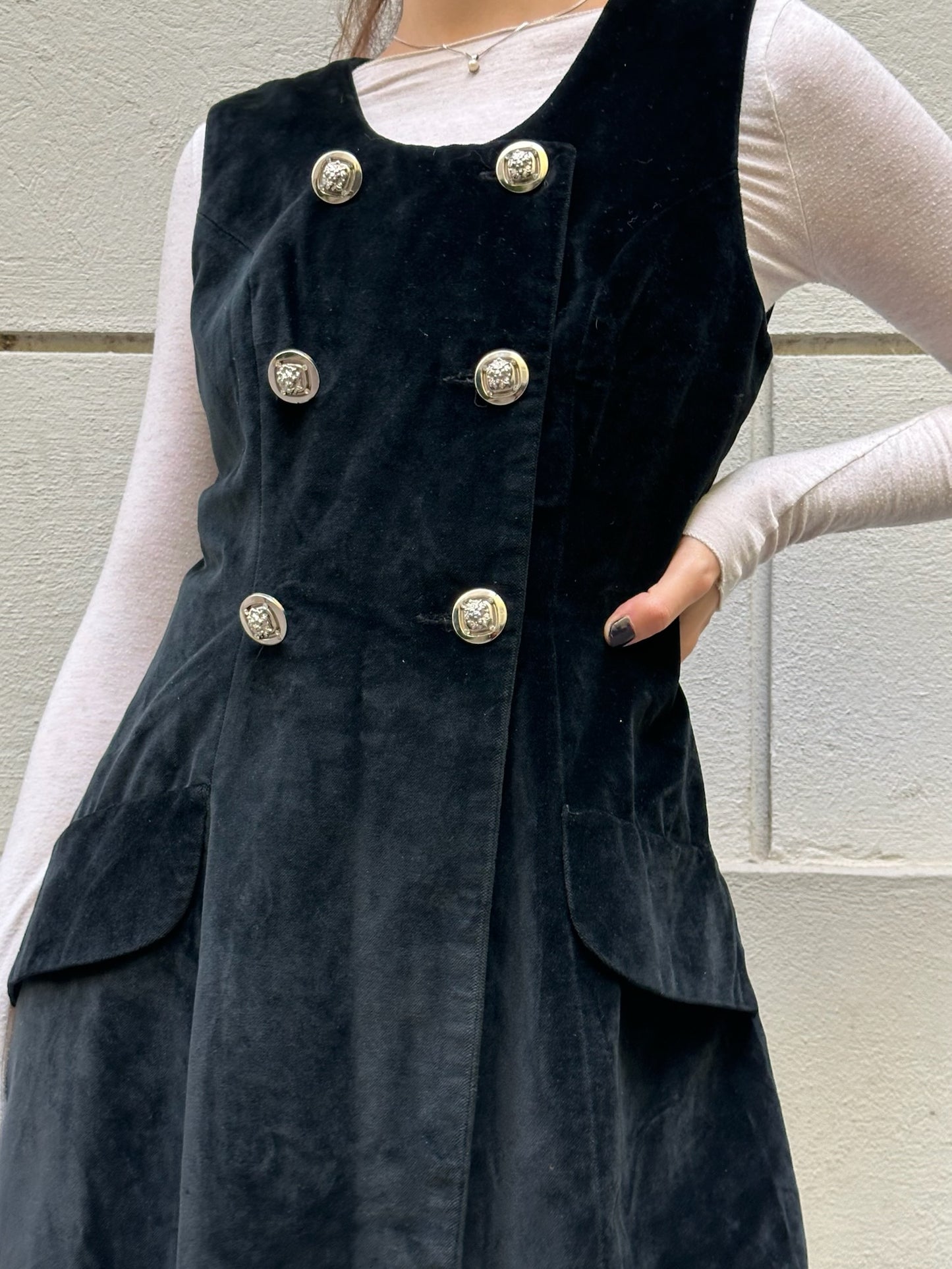 Vintage 100% Cotton Black Velvet Vest/ Dress S/M