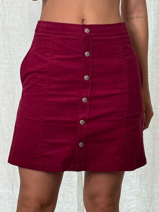 Calvin Klein Red Corduroy Button Front Mini Skirt S