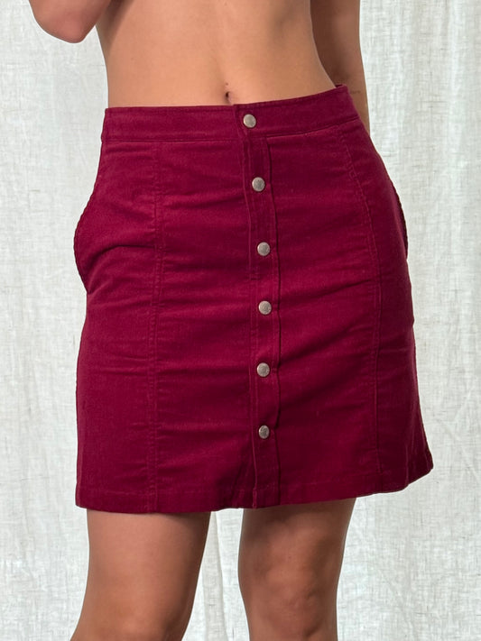 Calvin Klein Red Corduroy Button Front Mini Skirt S
