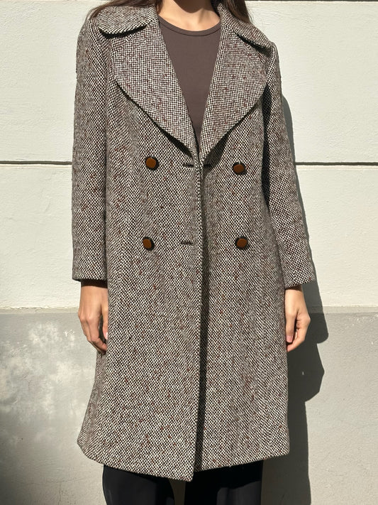 Vintage 100% Wool Tweed Coat Brown/Gray M