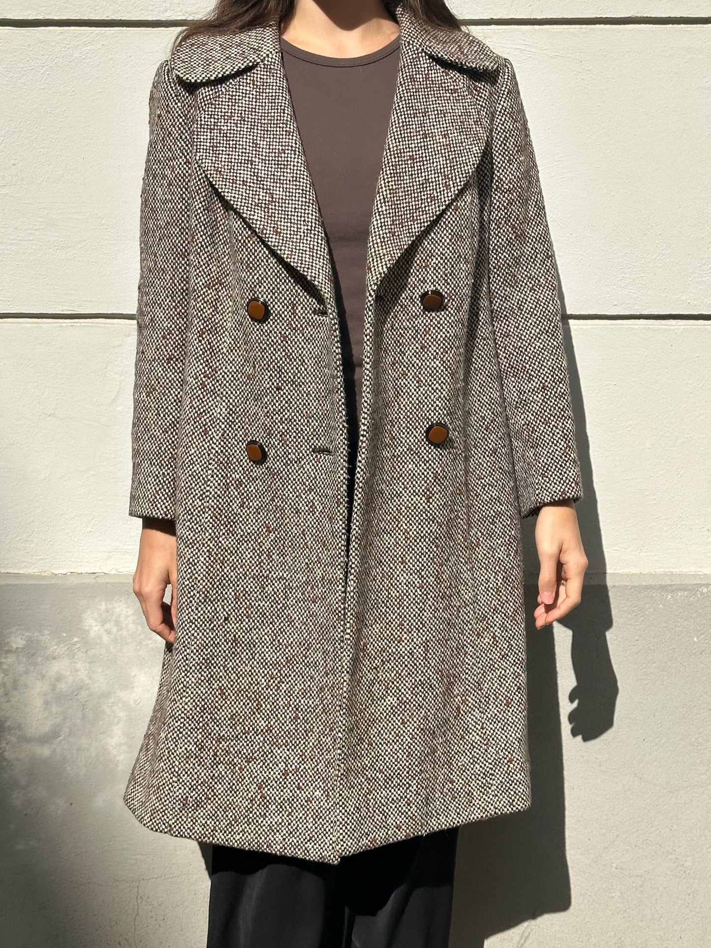 Vintage 100% Wool Tweed Coat Brown/Gray M