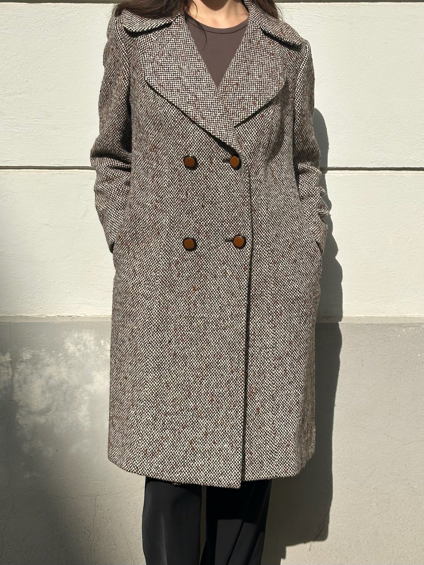 Vintage 100% Wool Tweed Coat Brown/Gray M