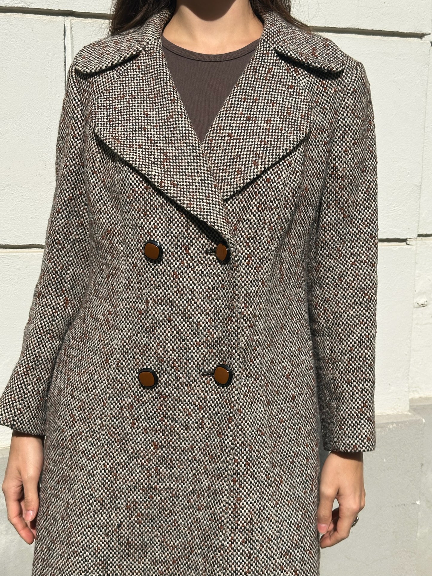 Vintage 100% Wool Tweed Coat Brown/Gray M