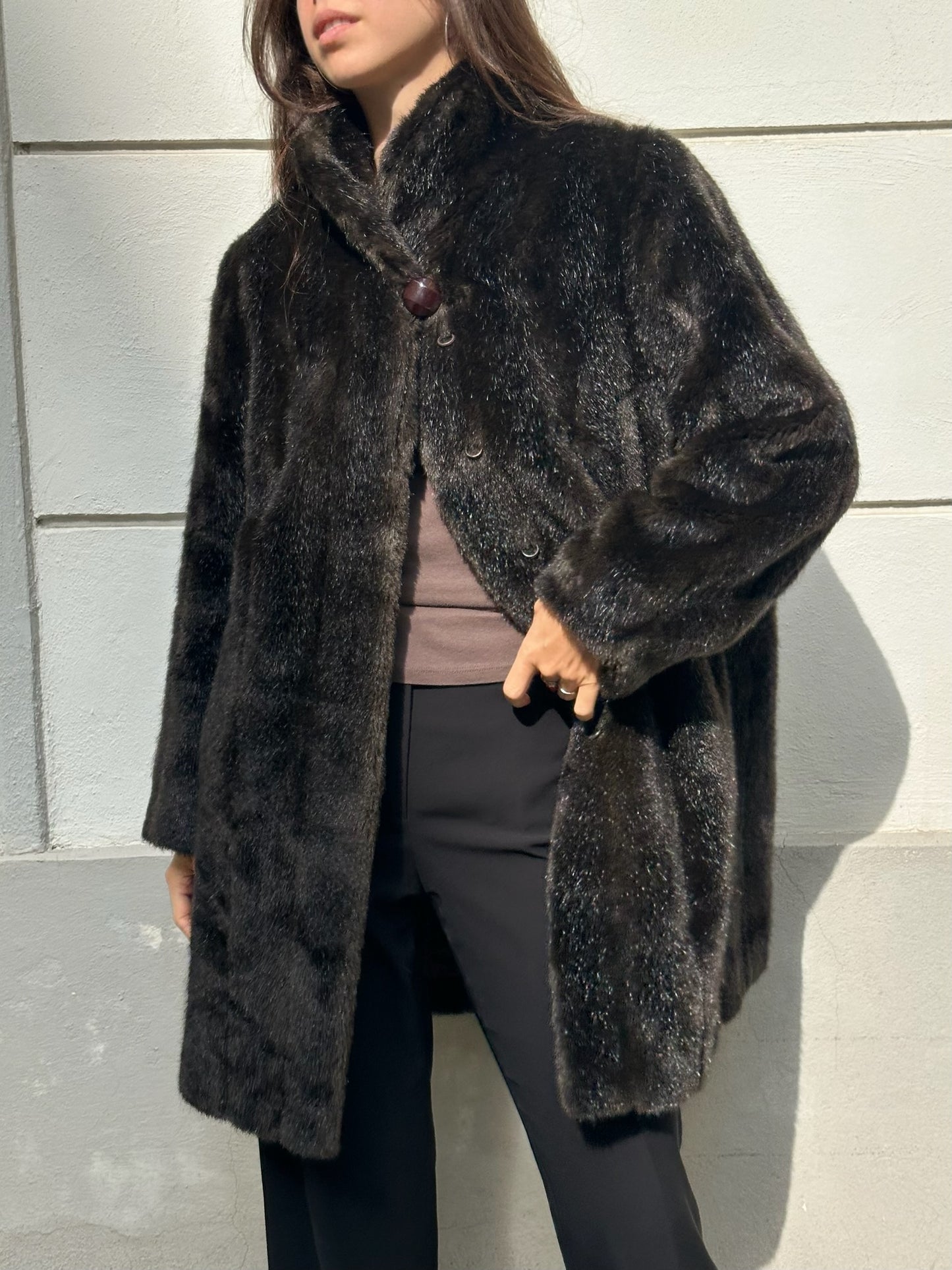 Vintage Faux Fur Cotton Blend Brown Teddy Coat M