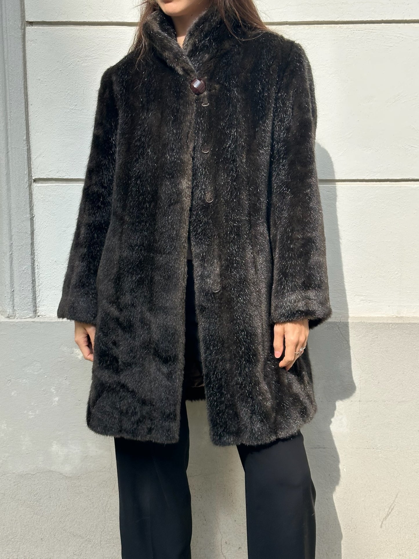 Vintage Faux Fur Cotton Blend Brown Teddy Coat M