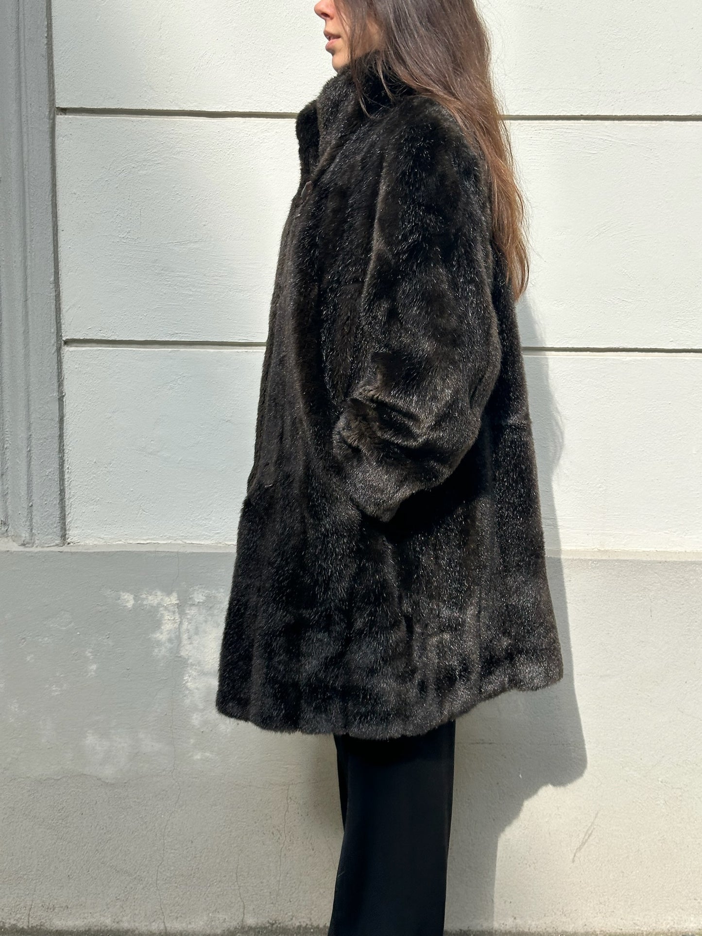Vintage Faux Fur Cotton Blend Brown Teddy Coat M