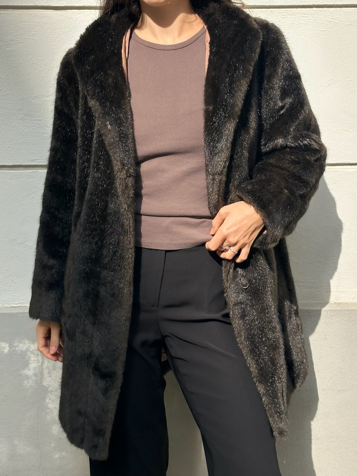 Vintage Faux Fur Cotton Blend Brown Teddy Coat M