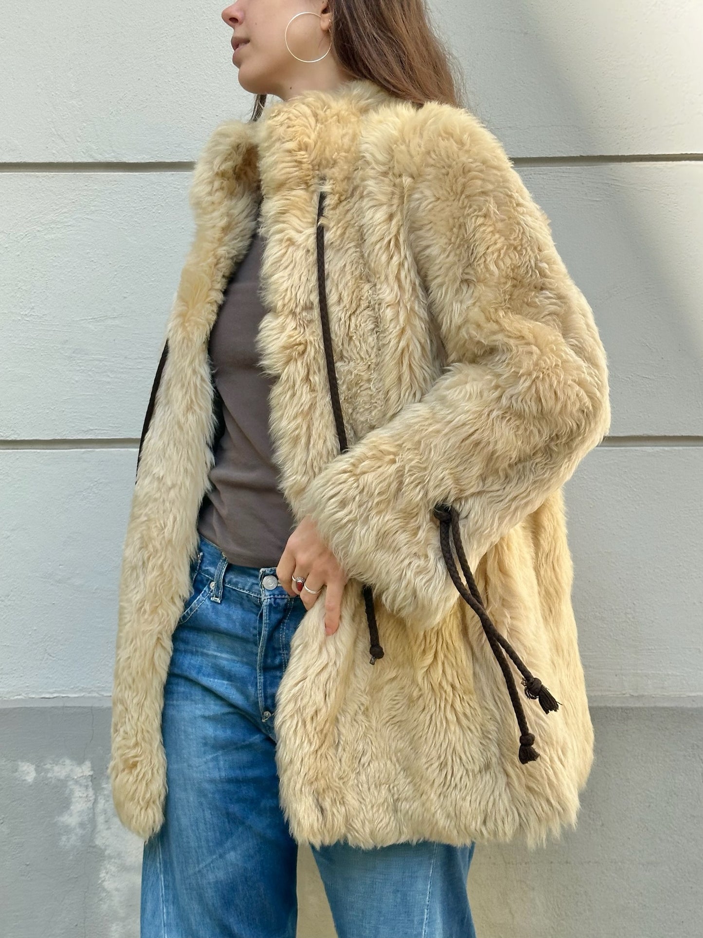 Vintage 100% Shearling Sheep Fur & Leather Teddy Coat M