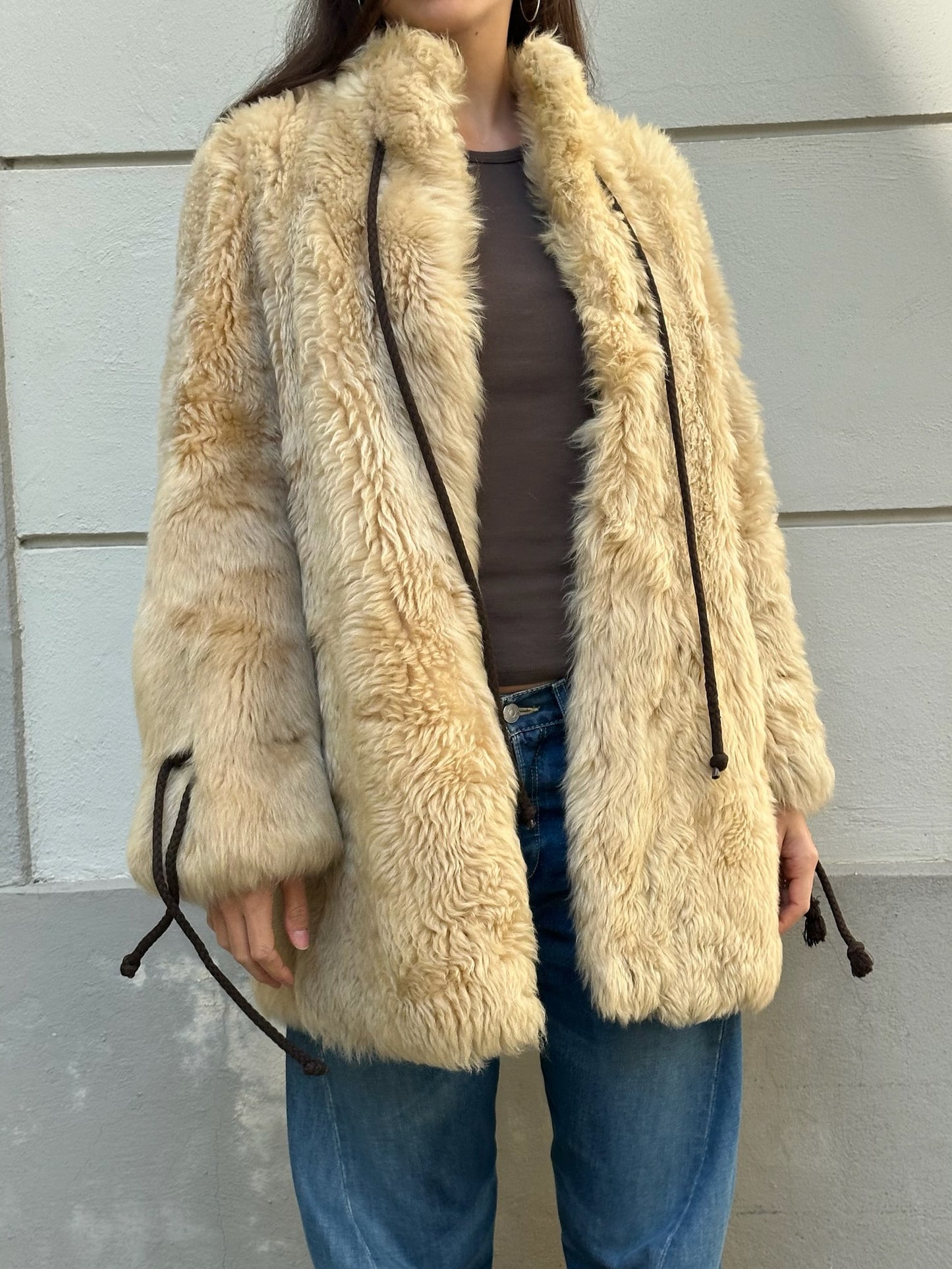 Vintage 100% Shearling Sheep Fur & Leather Teddy Coat M