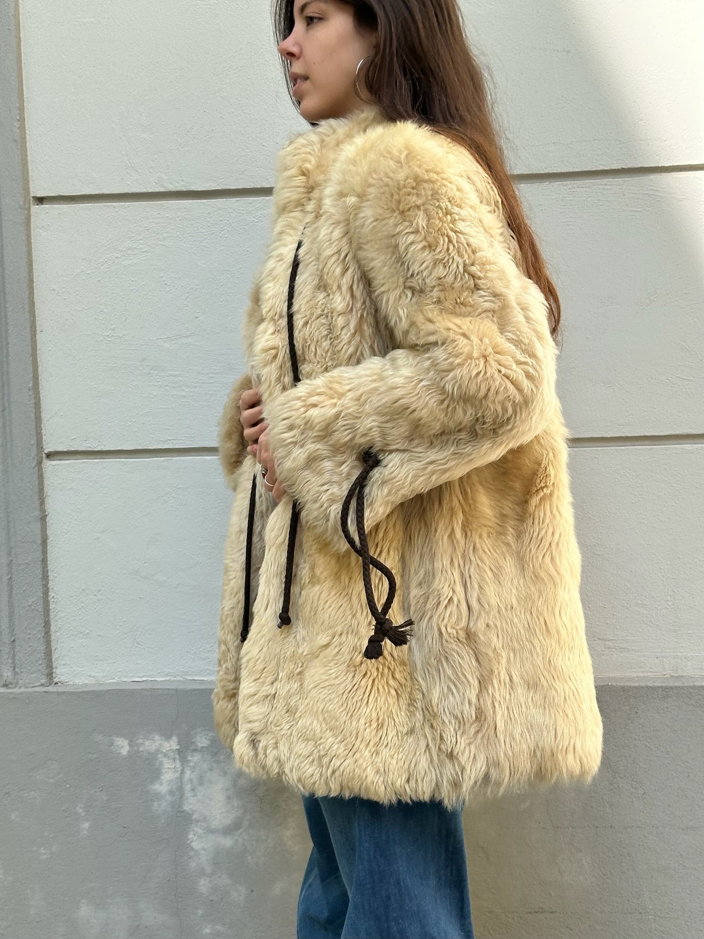 Vintage 100% Shearling Sheep Fur & Leather Teddy Coat M