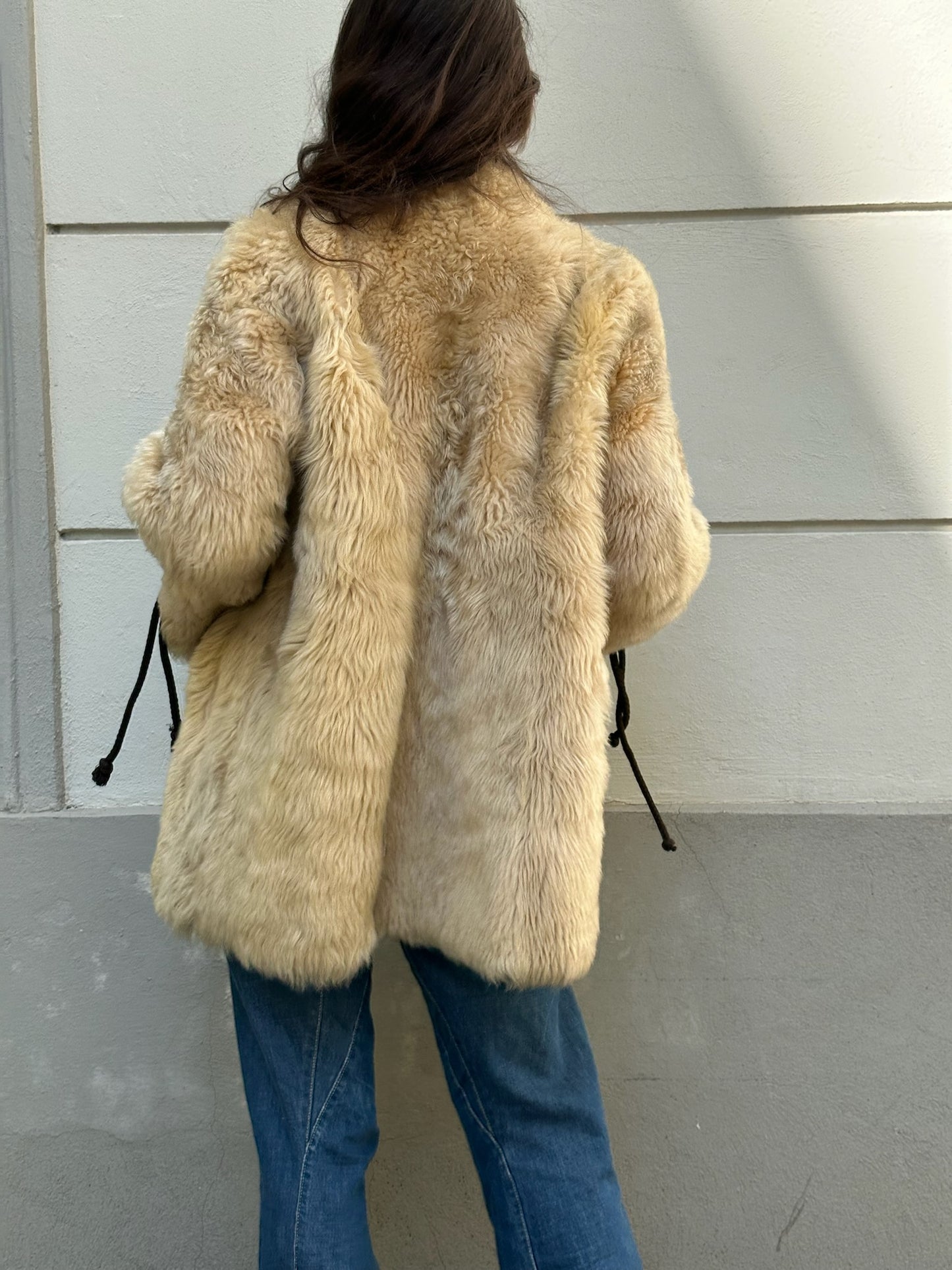 Vintage 100% Shearling Sheep Fur & Leather Teddy Coat M