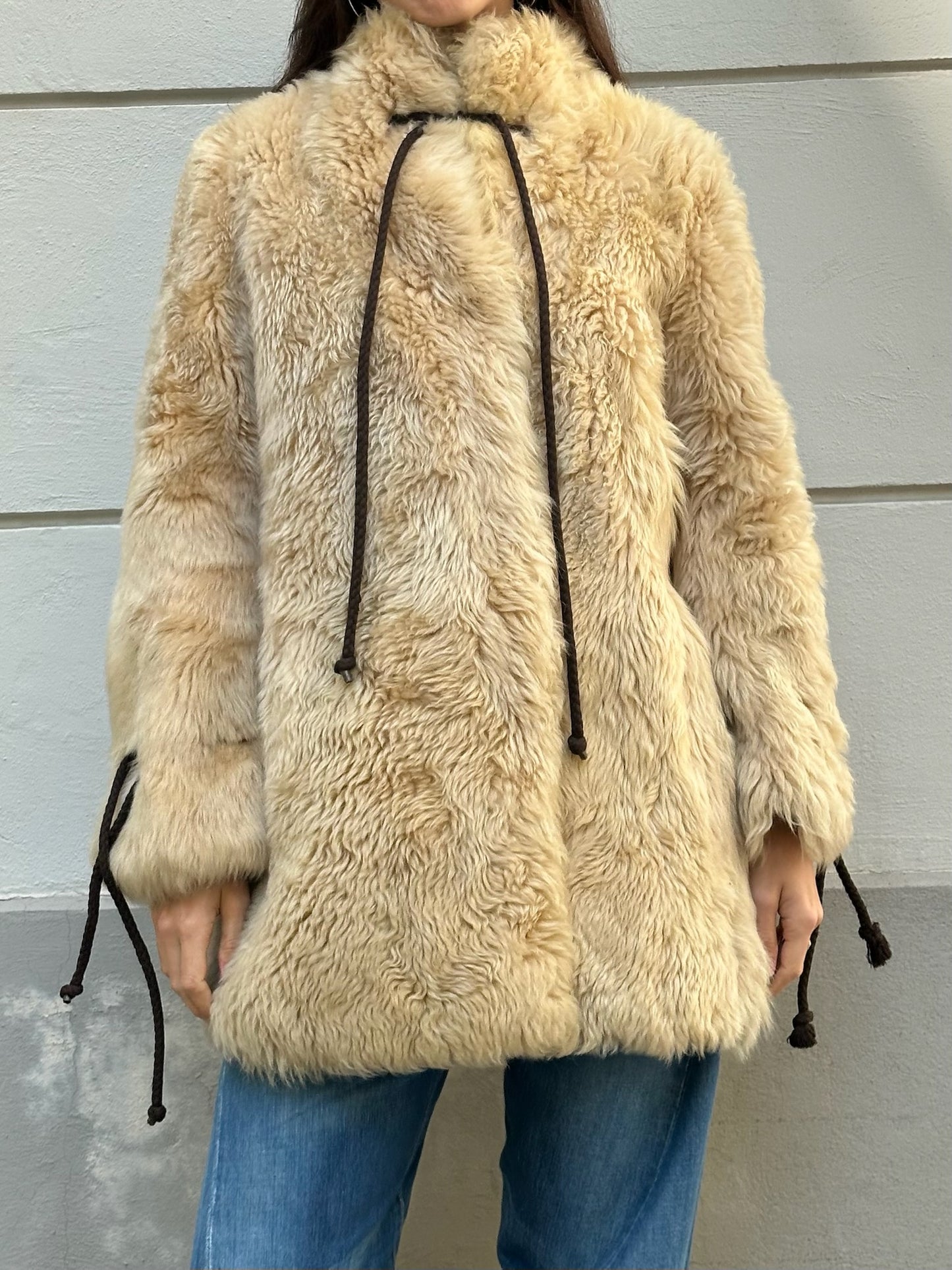Vintage 100% Shearling Sheep Fur & Leather Teddy Coat M