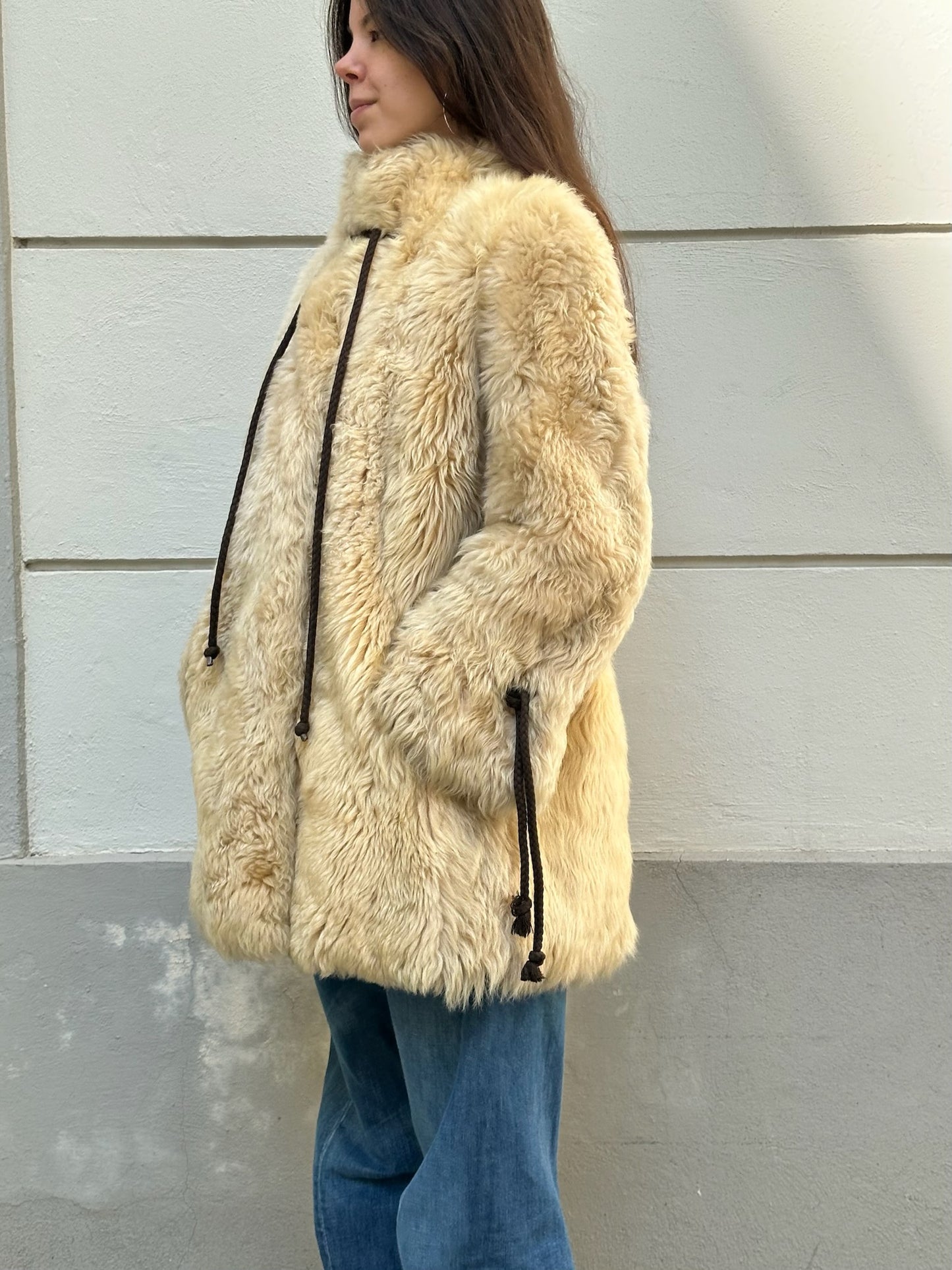 Vintage 100% Shearling Sheep Fur & Leather Teddy Coat M