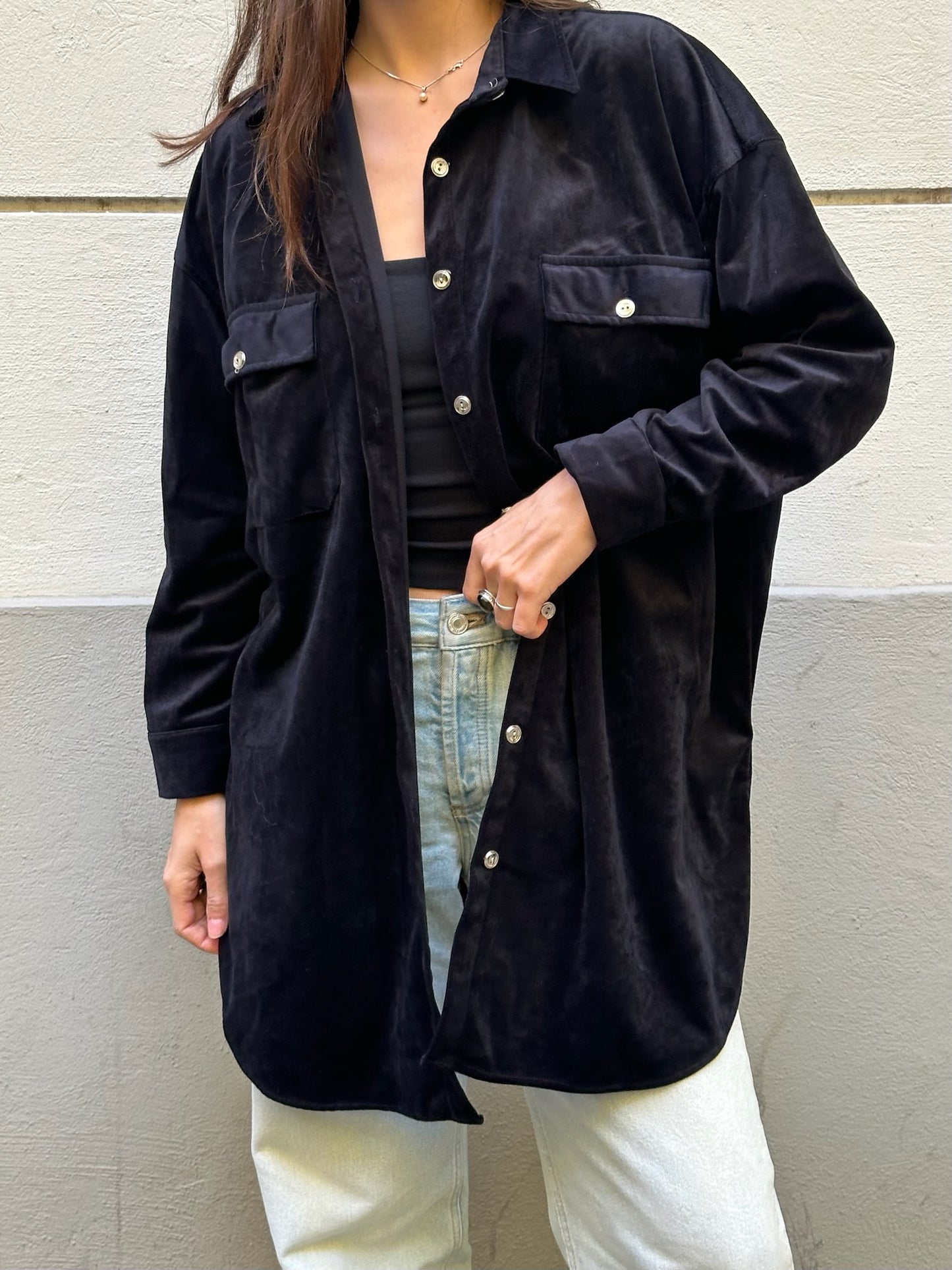 Vintage Velvet Black Button Down Shirt Jacket M/L