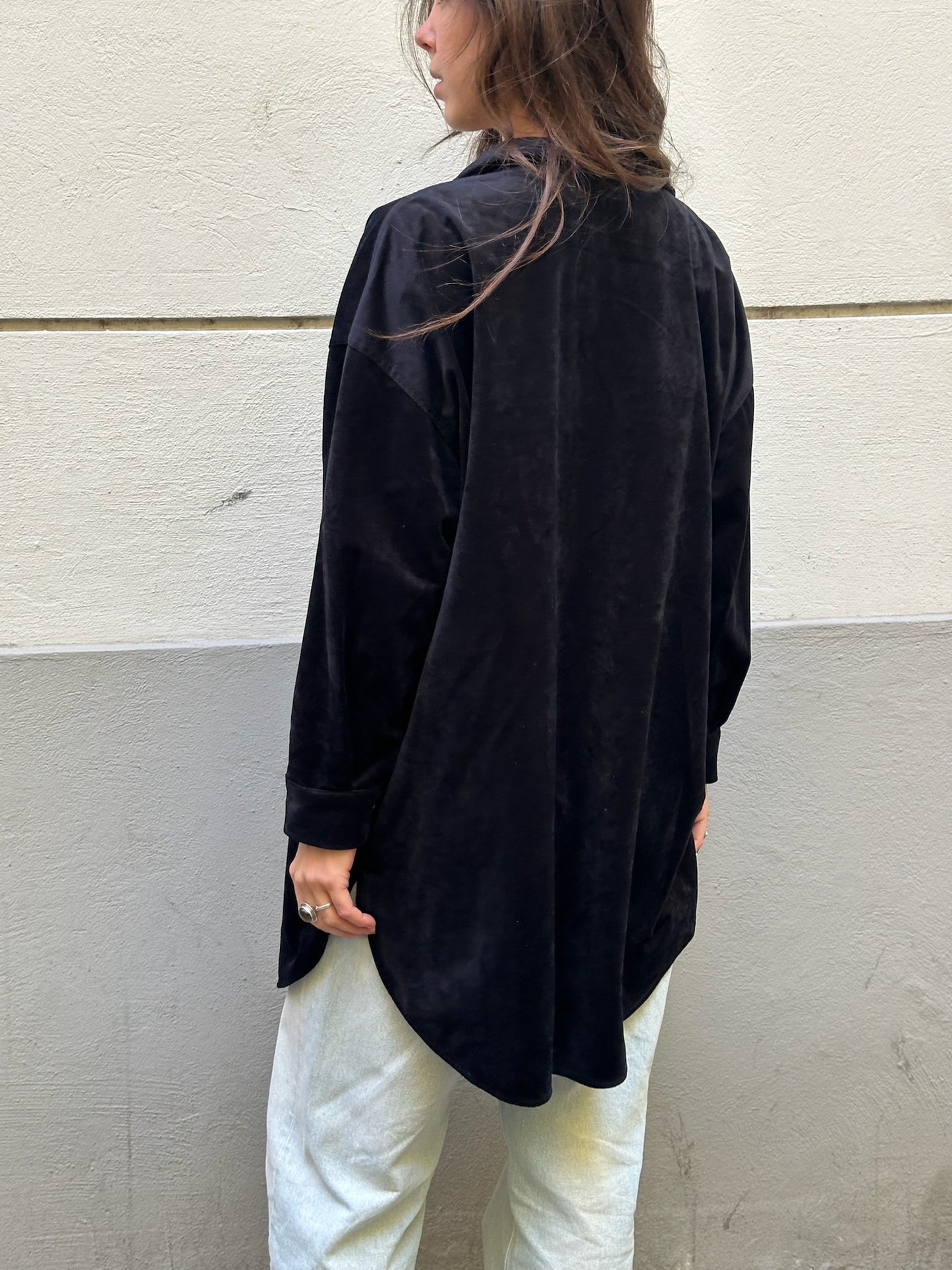 Vintage Velvet Black Button Down Shirt Jacket M/L