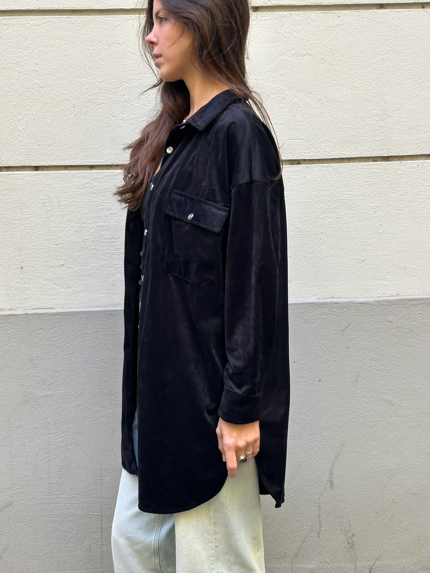 Vintage Velvet Black Button Down Shirt Jacket M/L