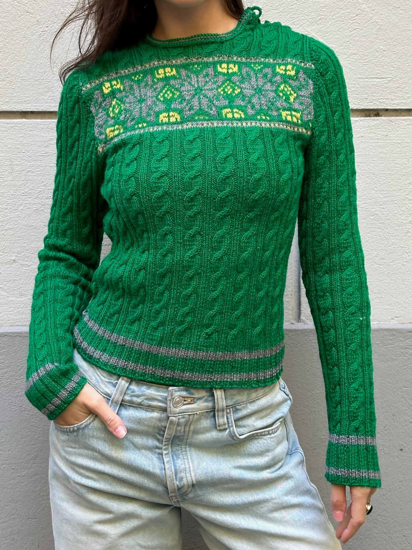 Vintage Emerald Green 100% Wool Sweater S