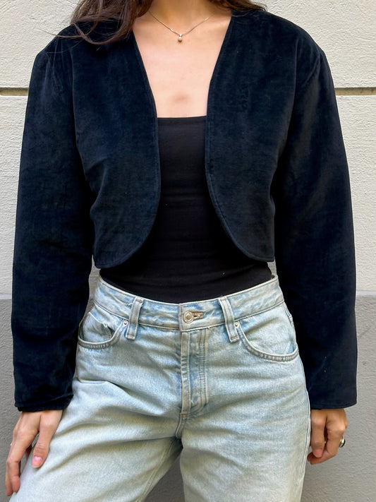 Vintage Navy Velvet Cropped Jacket One Size