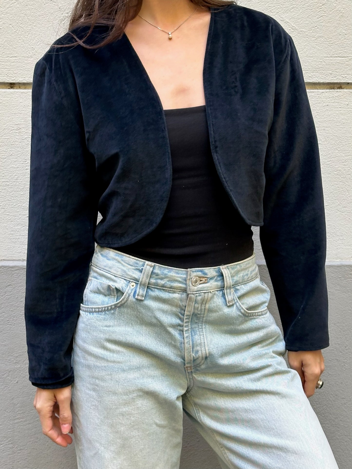 Vintage Navy Velvet Cropped Jacket One Size