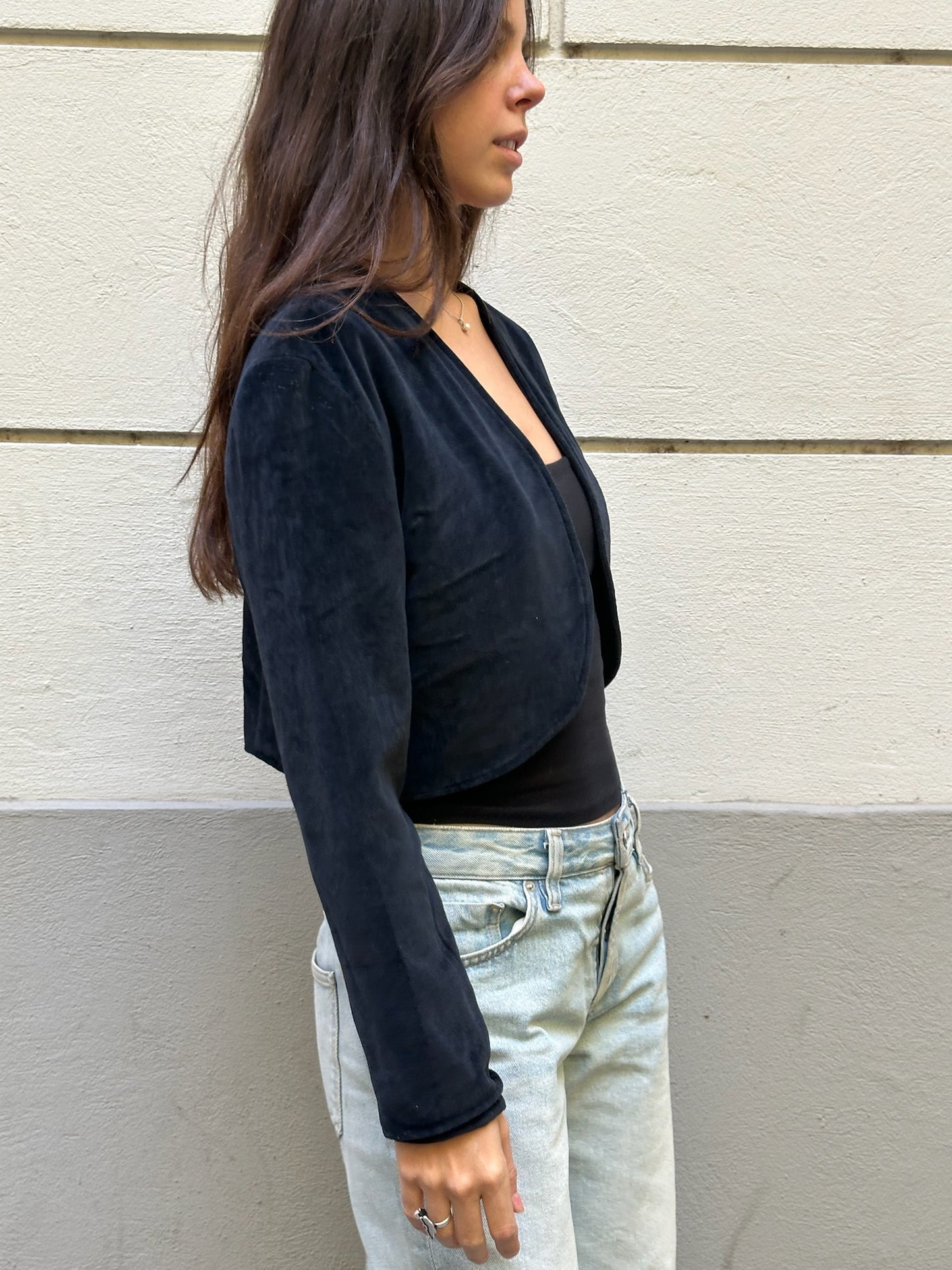 Vintage Navy Velvet Cropped Jacket One Size