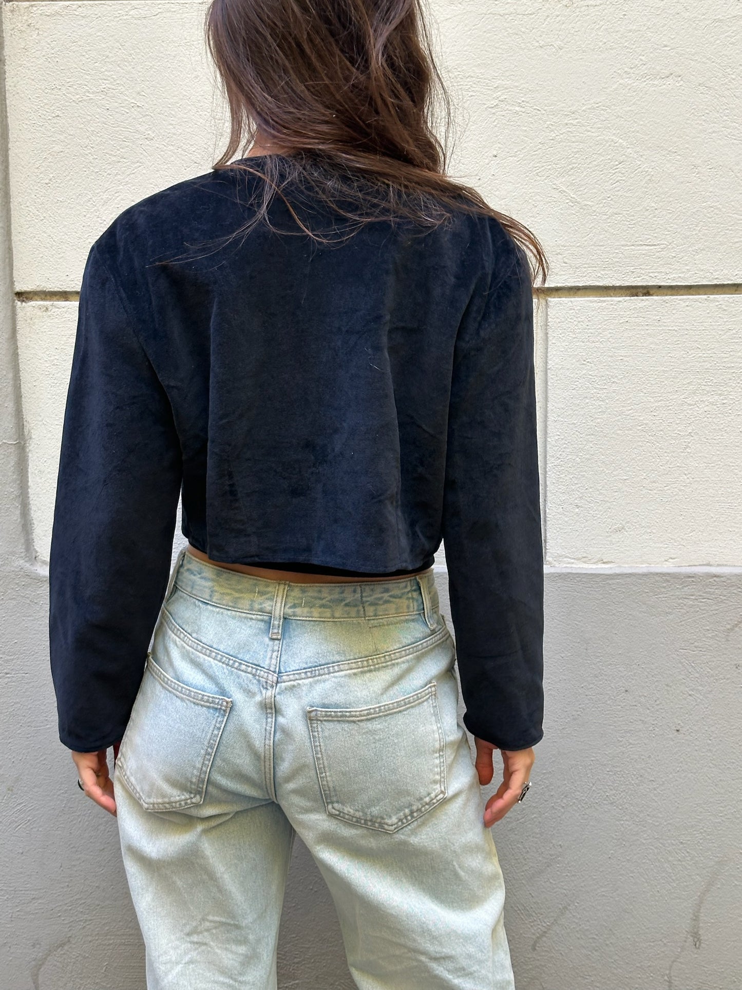 Vintage Navy Velvet Cropped Jacket One Size