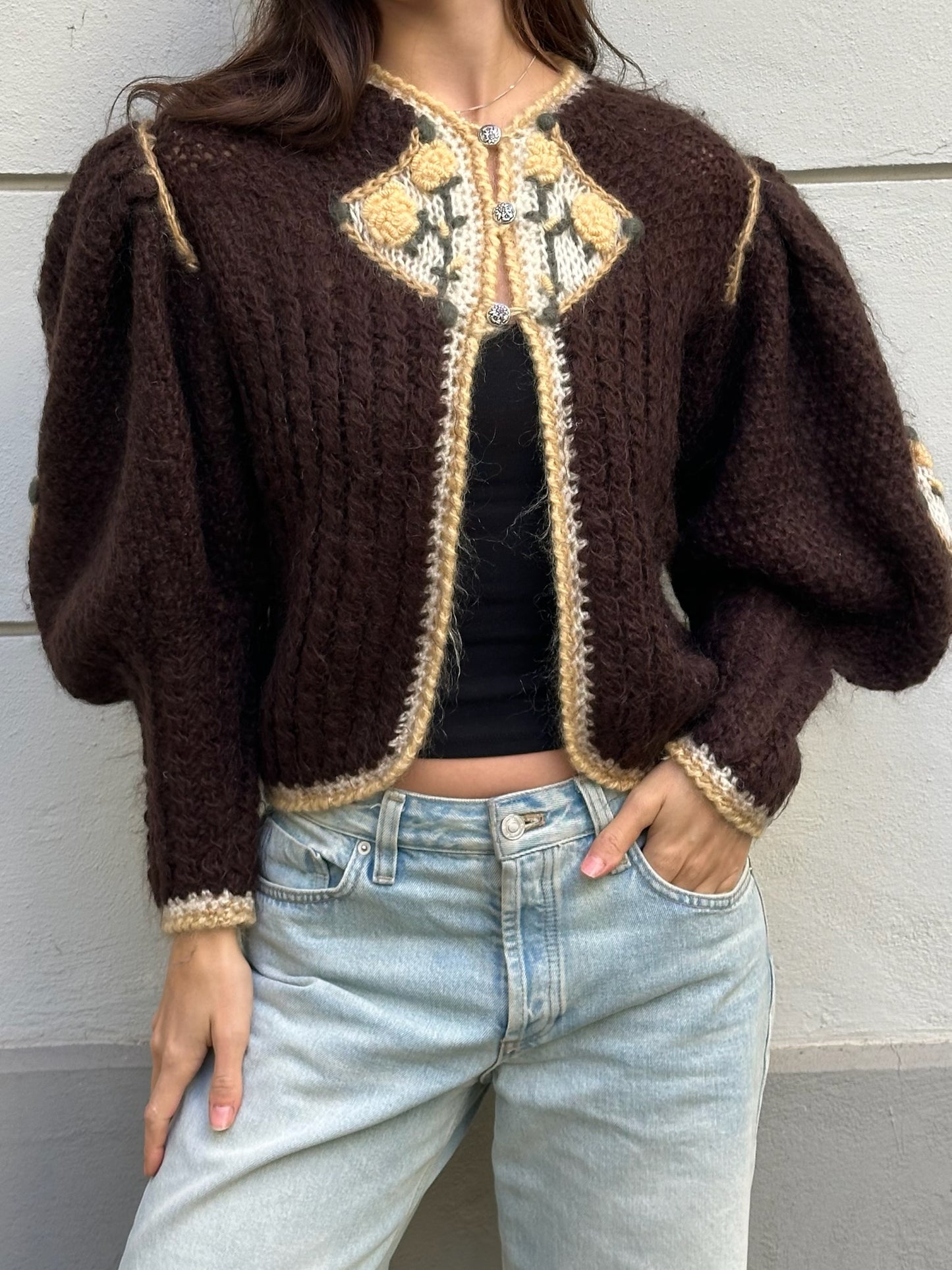 Vintage Handmade Brown Mohair Wool Sweater M