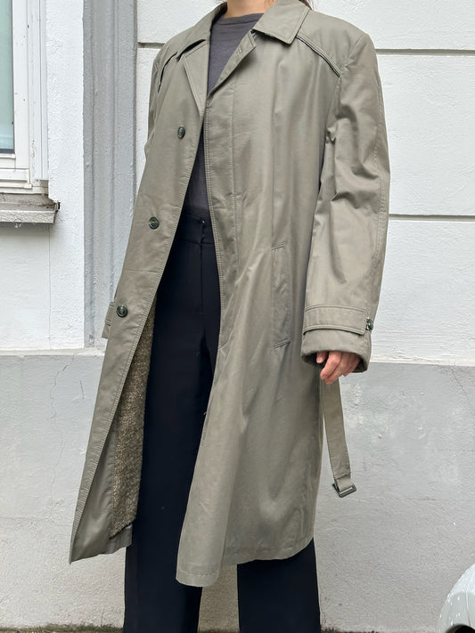 Vintage 100% Cotton Khaki Trench Coat With Warm Lining M