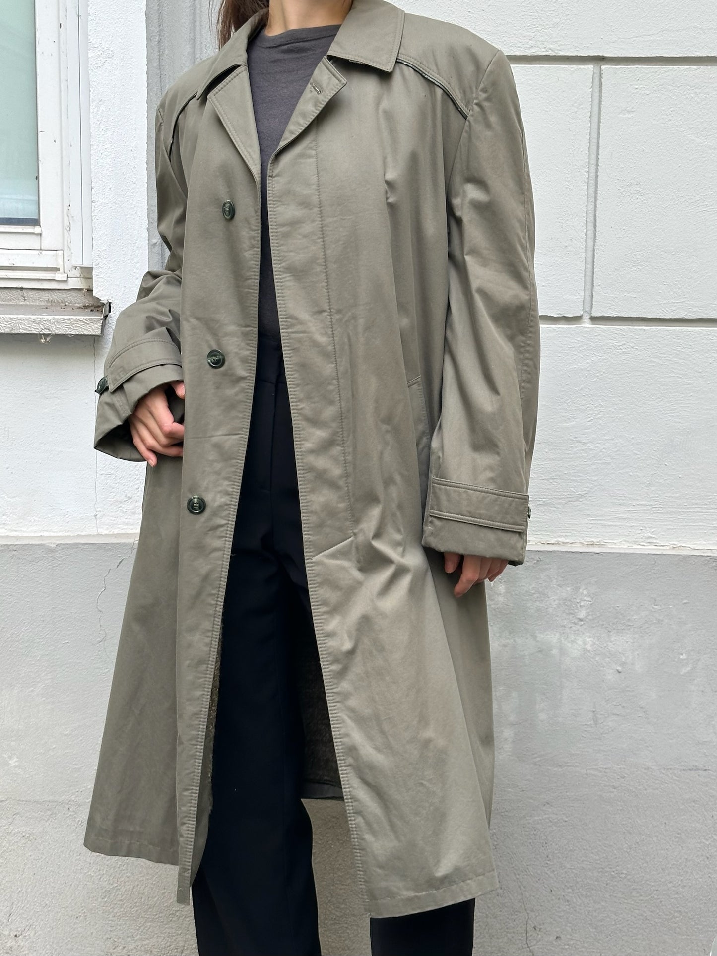 Vintage 100% Cotton Khaki Trench Coat With Warm Lining M