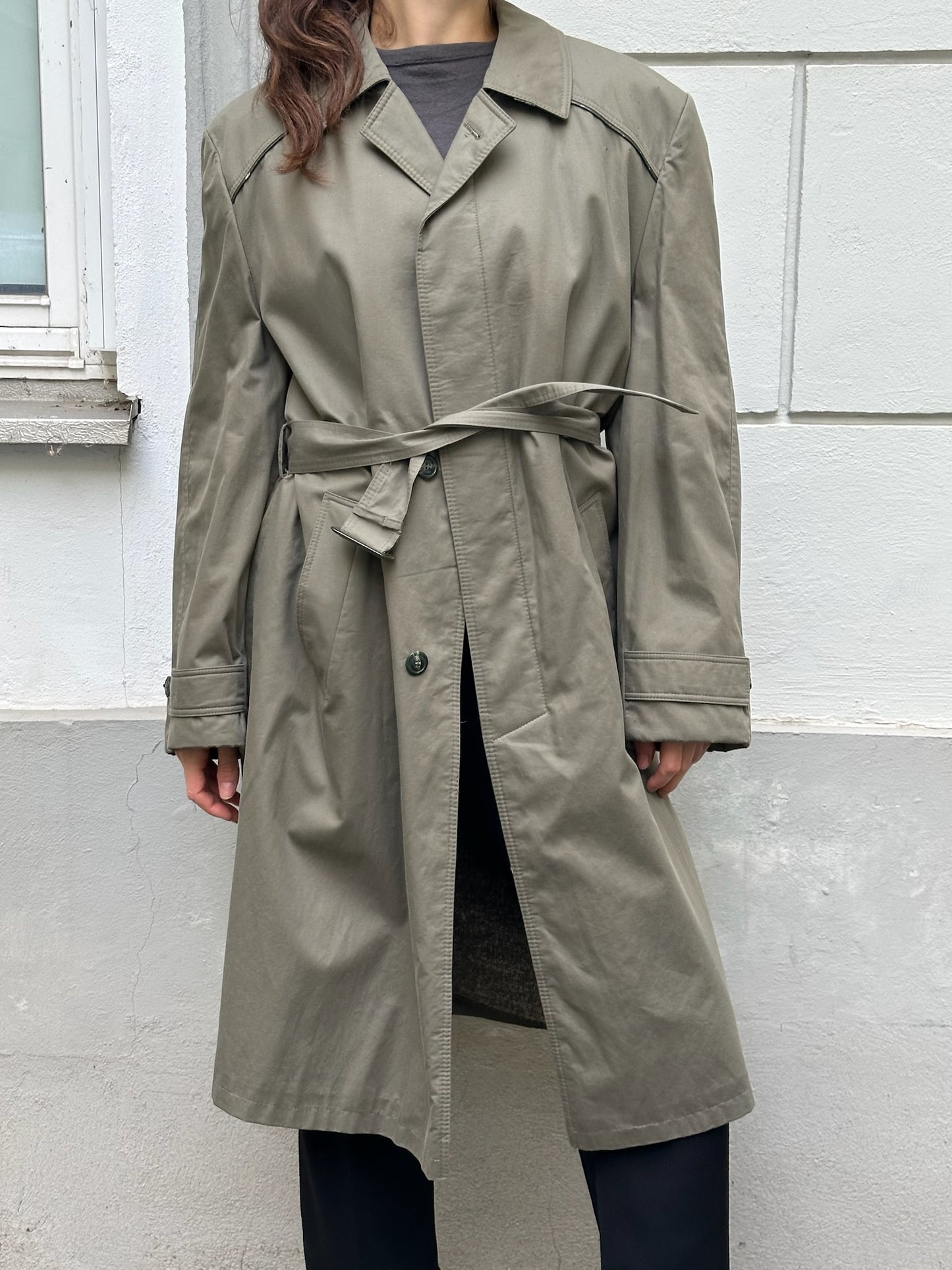 Vintage 100% Cotton Khaki Trench Coat With Warm Lining M